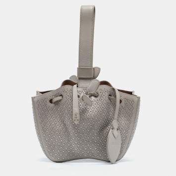 Pre Owned Alaia Grey Leather Mini Studded Rose Marie Bucket Bag