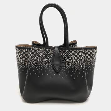 Pre Owned Alaia Black Leather Eyelet Tote