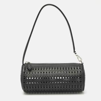 Pre Owned Alaia Black Perforated Leather Tube Shoulder Bag