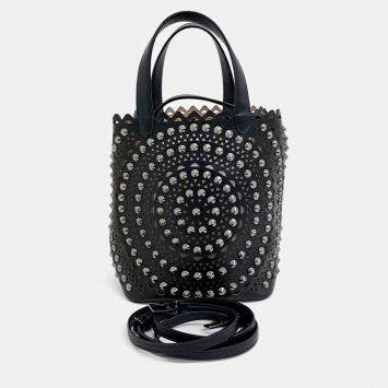 Pre Owned Alaia Black Leather Laser Cut Bucket Bag