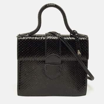 مملوكة مسبقًا حقيبة علايا ليوني جلد ثعبان أسود بمقبض علوي