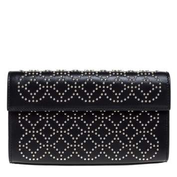 Pre Owned Alaia Black Leather Studded Clutch