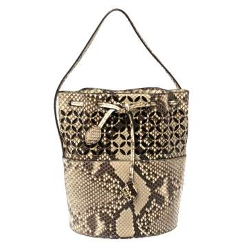 Pre Owned Alaia Beige/Black Python Drawstring Bucket Bag