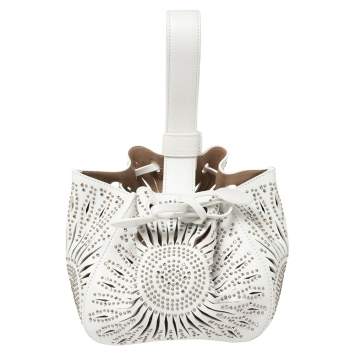 Pre Owned Alaia White Leather Rose Marie 16 Clutch Bag