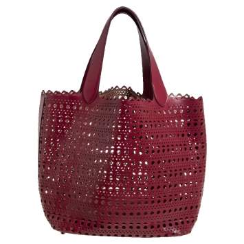 Pre Owned Alaia Red Leather Laser Cut Tote