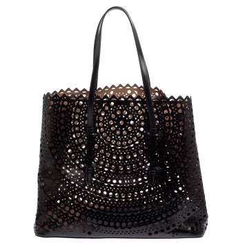 Pre Owned Alaia Black Leather Laser Cut Mina Tote