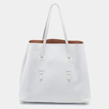 Pre Owned Alaia White Croc Embossed Leather Mina Vienne Tote