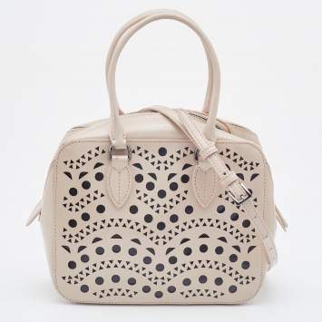 Pre Owned Alaia Beige Leather Laser Cut Out Bowler Bag