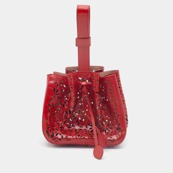 Pre Owned Alaia Red Perforated Leather Small Rose Marie Bucket Bag