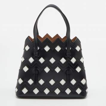 Pre Owned Alaia Black/White Leather Laser Cut Tote