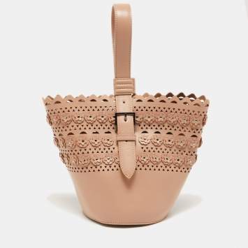 Pre Owned Alaia Beige Leather Laser Cut Bucket Bag