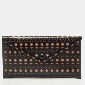 Pre Owned Alaia Black Lasercut Leather Envelope Clutch