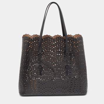 Pre Owned Alaia Black Leather Laser Cut Mina Tote
