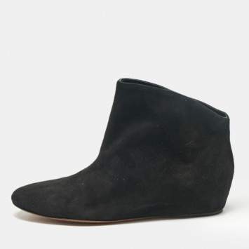 Pre Owned Alaia Black Suede Low Ankle Length Boots Size 35.5