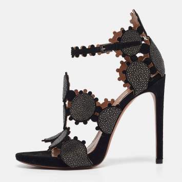Pre Owned Alaia Black Suede Ankle Strap Sandals Size 37