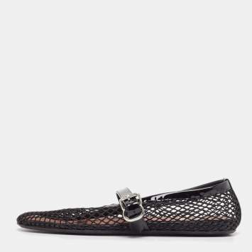 Pre Owned Alaia Black Fishnet and Patent Leather Ballet Flats Size 38