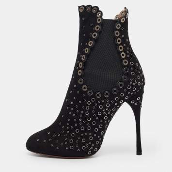 Pre Owned Alaia Black Suede Pointed Toe Ankle Length Boots Size 38