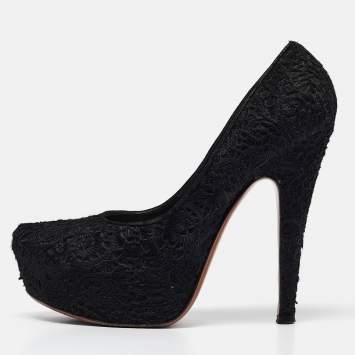 Pre Owned Alaia Black Calfhair and Suede Platform Pumps Size 38