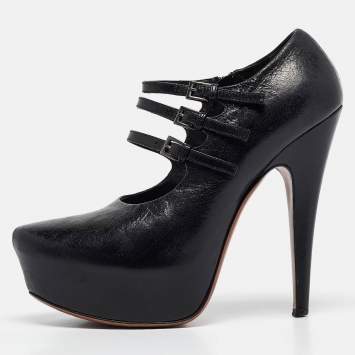 Pre Owned Alaia Black Leather Platform Mary Jane Pumps Size 38