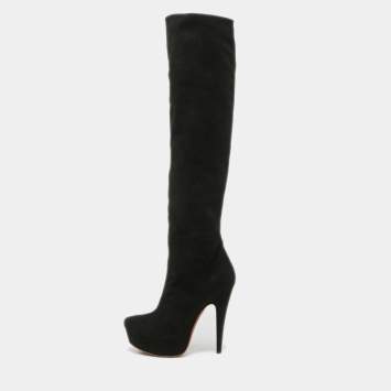 Pre Owned Alaia Black Suede Knee Length Boots Size 36