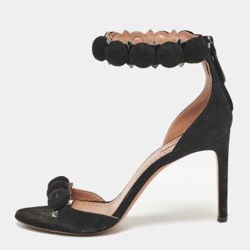 Pre Owned Alaia Black Suede La Bombe Ankle Strap Sandals Size 37
