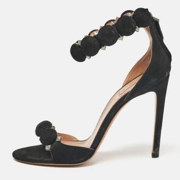 Pre Owned Alaia Black Suede Bombe Ankle Strap Sandals Size 36