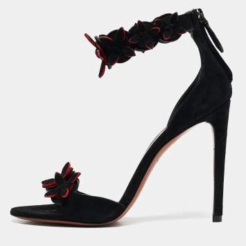 Pre Owned Alaia Black Suede Ankle Strap Sandals Size 38