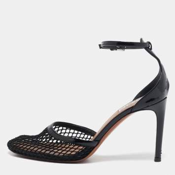 Pre Owned Alaia Black Mesh and Patent Leather Fishnet Ankle Strap Sandals Size 36