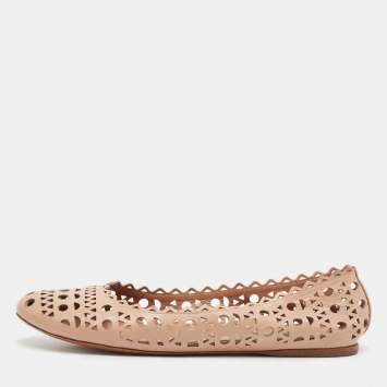 Pre Owned Alaia Beige Cut Out Leather Ballet Flats Size 41