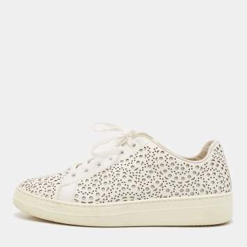 Pre Owned Alaia White Laser Cut Leather Low Top Sneakers Size 37
