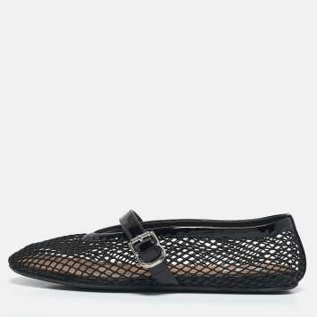 Pre Owned Alaia Black Fishnet and Patent Leather Ballet Flats Size 38.5