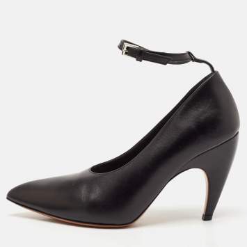 Pre Owned Alaia Black Leather Pointed Toe Ankle Strap Pumps Size 38