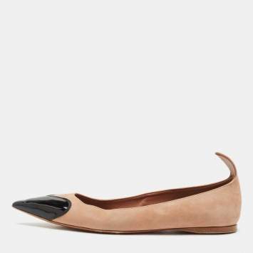 Alaia Beige/Black Patent Leather and Suede Ballet Flats Size 38