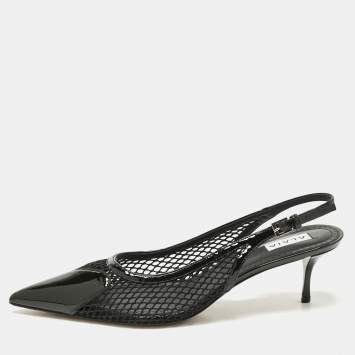 Pre Owned Alaia Black Patent Leather and Mesh Le Coeur Slingback Pointed Toe Pumps Size 41