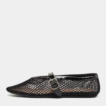 Alaia Black Fishnet and Patent Leather Ballet Flats Size 39.5