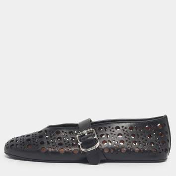 Pre Owned Alaia Black Leather Mary Jane Ballet Flats Size 40