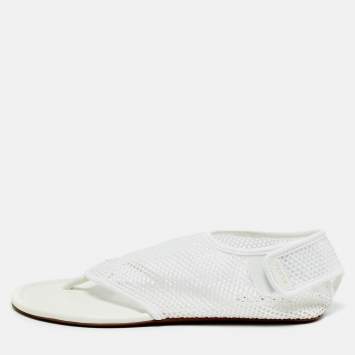 Pre Owned Alaia White Leather and Mesh Thong Flats Size 38