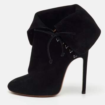 مملوكة مسبقًا حذاء بوت كاحل علايا سويدي أسود بأربطة جانبية مقاس 37