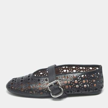 Pre Owned Alaia Vienne Size 36.5 Black Leather Ballet Flats