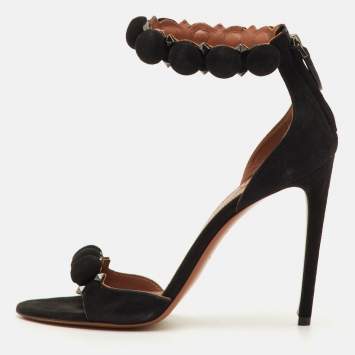 مملوكة مسبقًا Alaia Bombe Size 40 Black Suede Ankle Strap Sandals