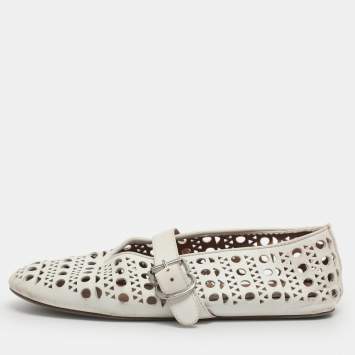 Pre Owned Alaia Vienne Size 38 White Leather Ballet Flats