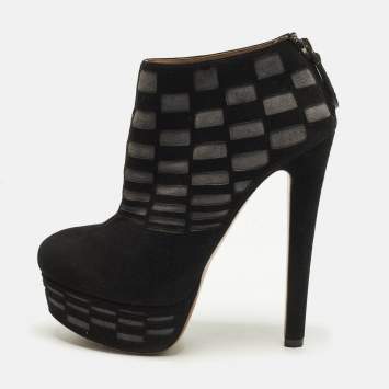 Pre Owned Alaia  Size 36.5 Black/Grey Suede Platform Ankle Length Boots