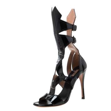 Pre Owned Alaia Black Patent Leather Open Toe Gladiator Sandals Size 38.5