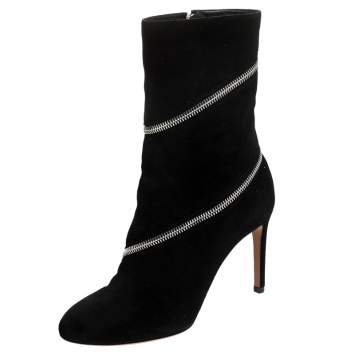 Pre Owned Alaia Black Suede Zip Around Ankle Boots Size 36.5
