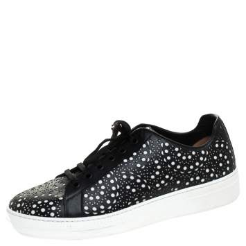 Pre Owned Alaia Black Laser Cut Leather Sneakers Size 41