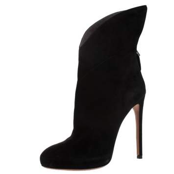 Pre Owned Alaia Black Suede Leather Platform Ankle Length Boots Size 38.5