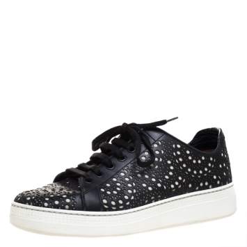 Pre Owned Alaia Black Laser Cut Leather Low Top Sneakers Size 36