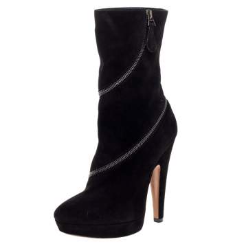 Pre Owned Alaia Black Suede Zip Around Ankle Boots Size 37.5