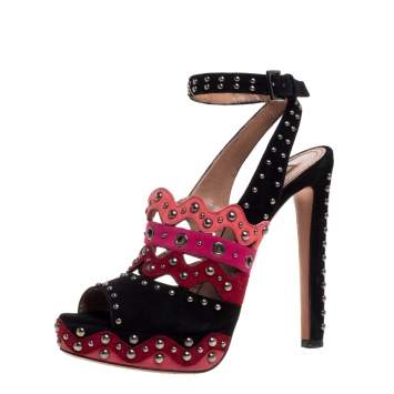 Pre Owned Alaia Multicolor Multicolor Suede Studded Platform Sandals Size 38.5
