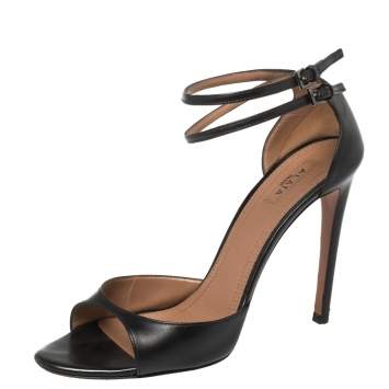 Pre Owned Alaia Black Leather Ankle Strap Sandals Size 38